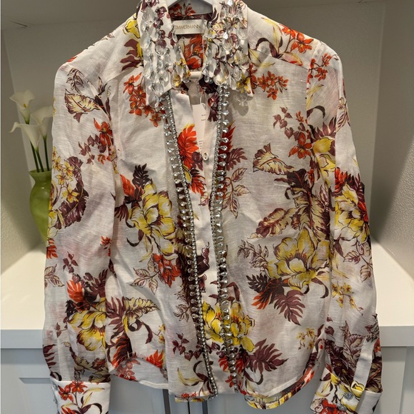 ZIMMERMANN Tropical Embellishment Linen Silk Shirt - Picture 3 of 6